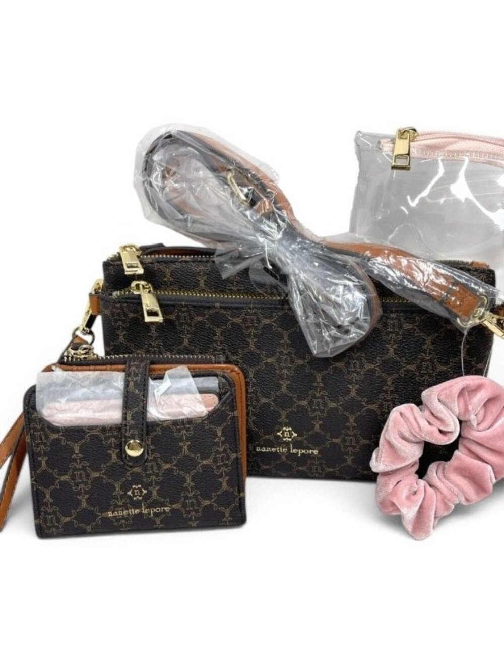 Nanette Lepore 4-In-1 Gift Set With Chocolate Logo Includes Crossbody Bag Wallet